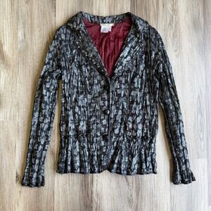 VTG Alberto Makali Silver Black Floral Lace Studded Blazer Jacket Metallic Vamp